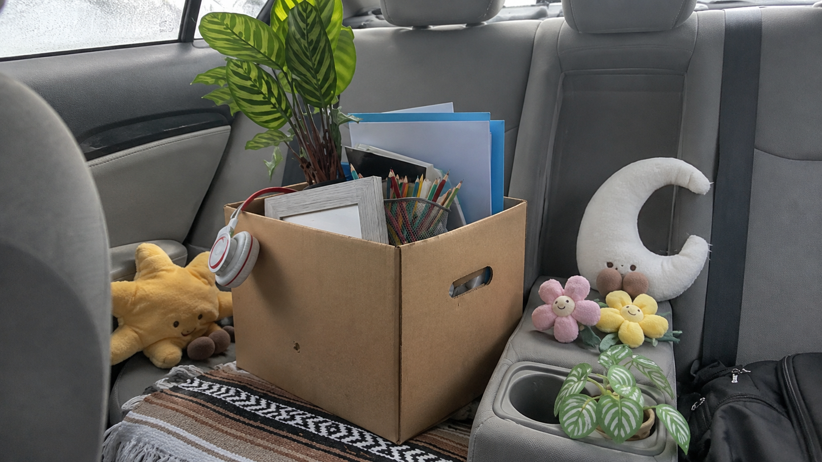 Cardboard box with office belongings